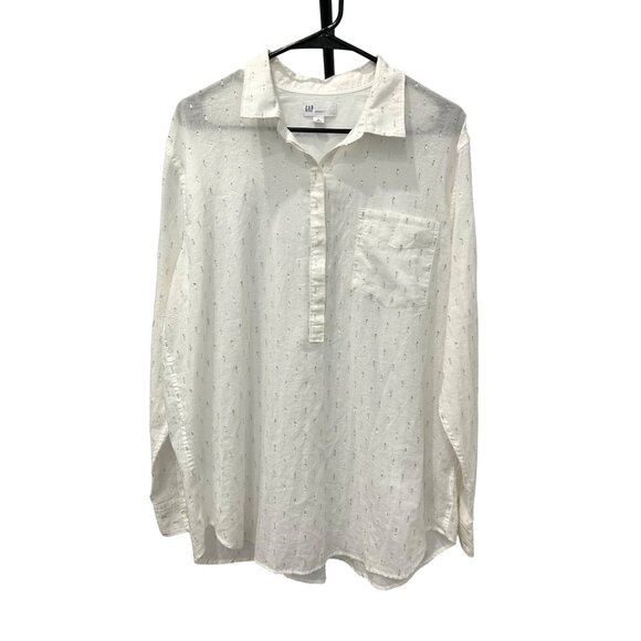 Gap Womens Boyfriend Fit Long Sleeve Shirt XL White Cotton Blend - Picture 1 of 8